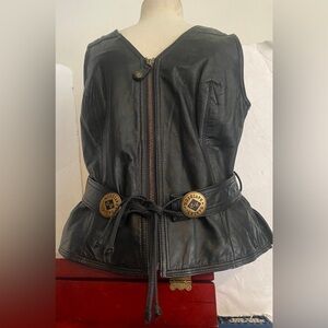 Harley Davidson Scoop Neck Belted Large  Leather Vest